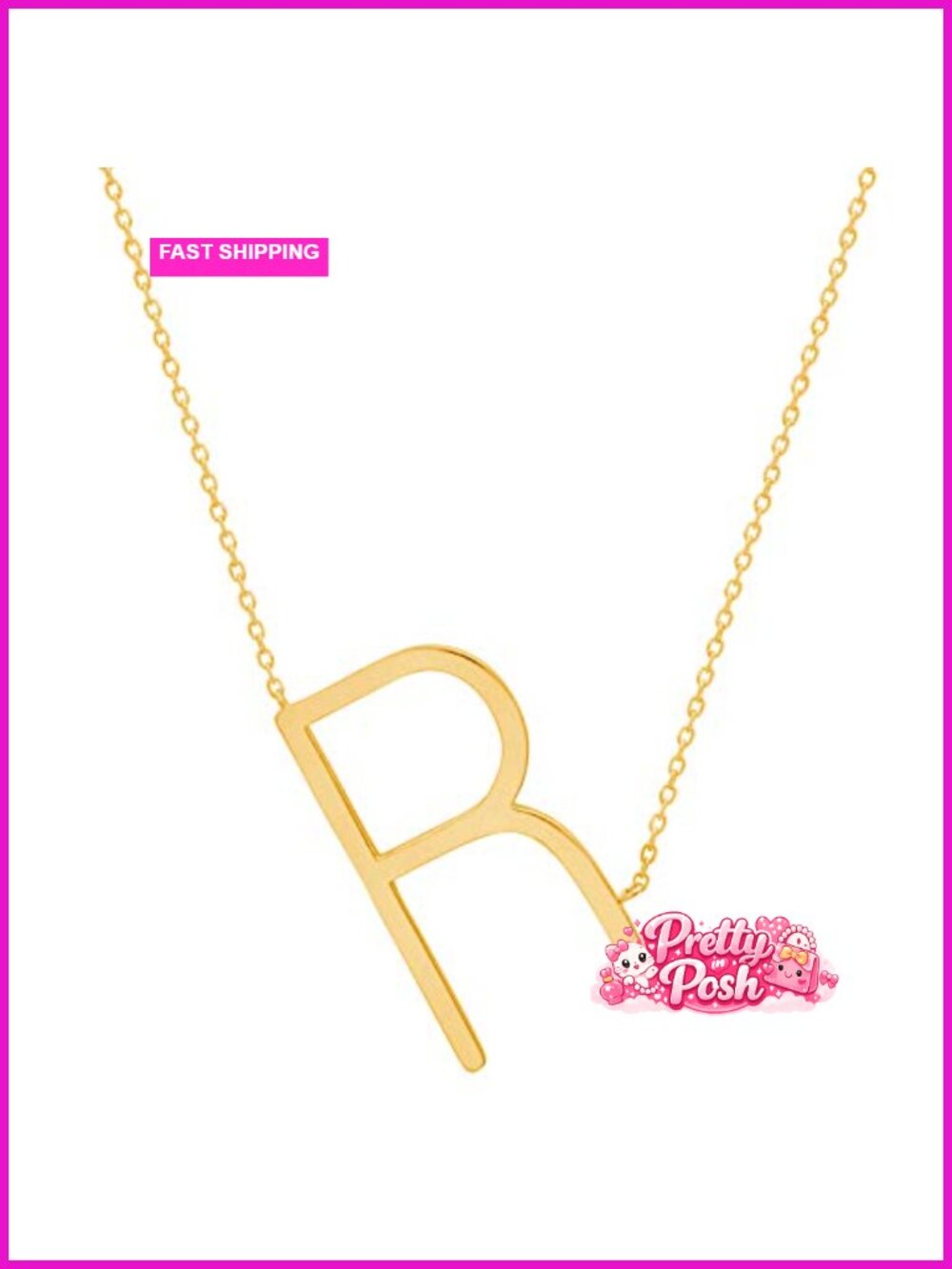 14k Gold Plated Sterling Silver Initial Pendant Necklace 16-18" Adjustable Chain